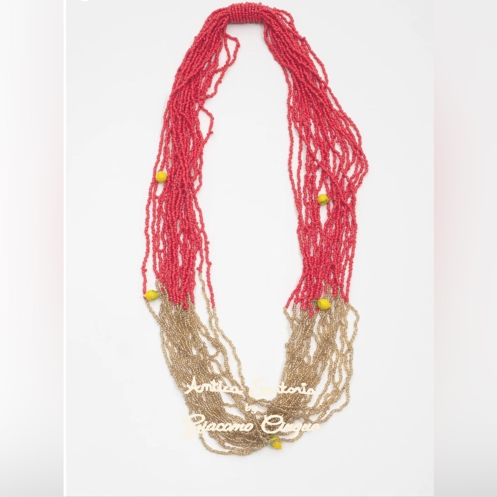 Antica Sartoria Beaded Necklace in Lemon Gold and Ruby Red NWT Gorgeous